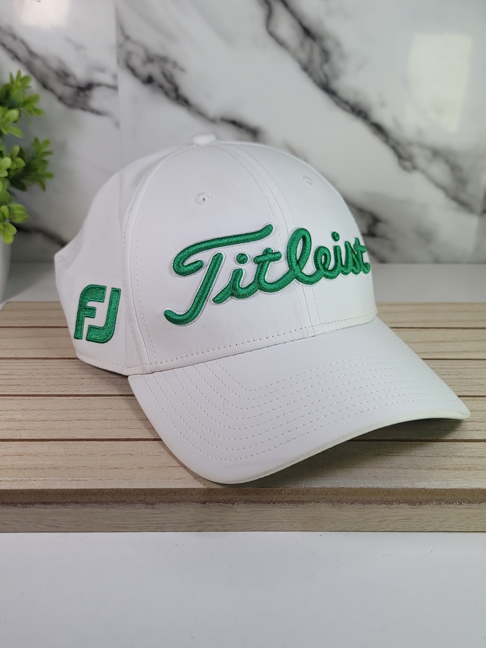 Titleist Golf Hat White Cap with Green Script Logo Pro V1